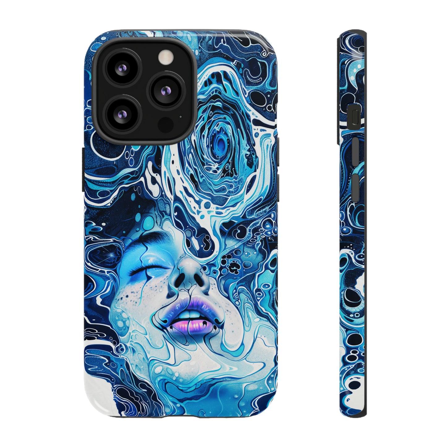 Phone Case, whimsical water fantasy design, blue woman in water, Artistic design, Tough Case, , iPhone 15, 14, 13, 12, 11, Samsung, Pixel