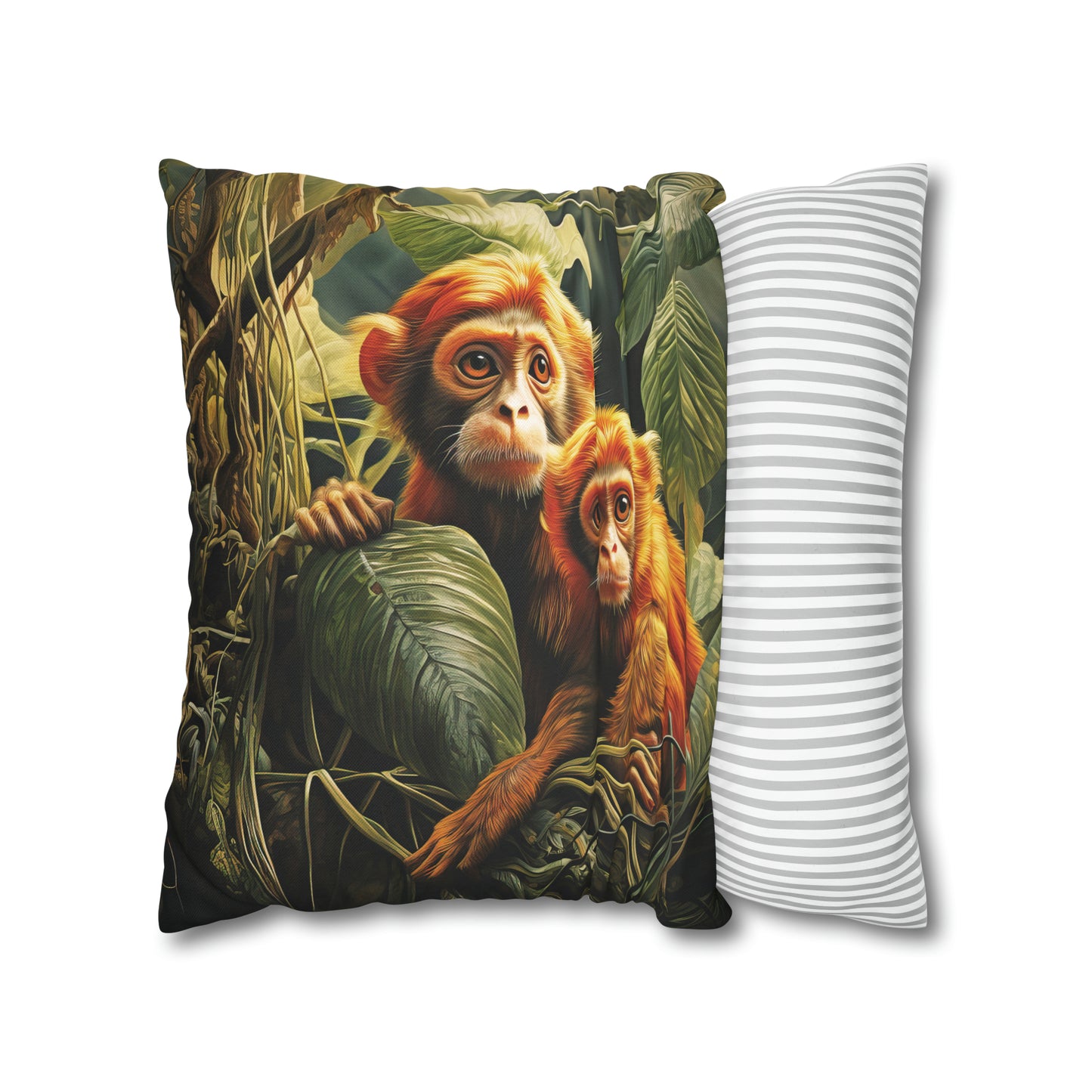 Square Pillow Case 18" x 18", CASE ONLY, no pillow form, original Art ,Colorful, a Mother Monkey and Her Infant on a Branch in the Jungle