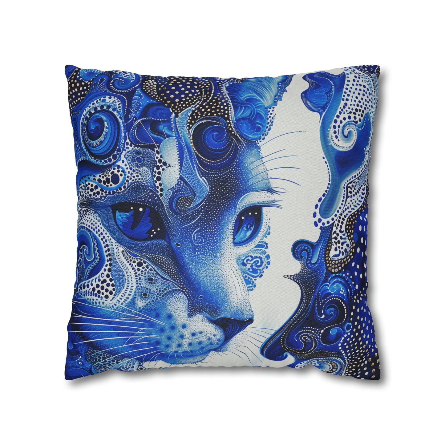 Modern Blue cat pillow, beautiful animal accent pillow, Home decor for cat lover, unique whimsical cat theme, Blue abstract style, case only