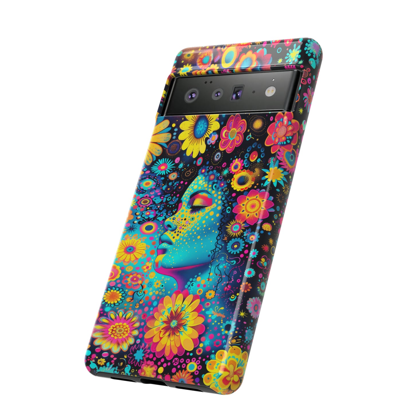 Phone Case, flower girl in aqua, Artistic design, Tough Case, Colorful whimsical flower fantasy design, iPhone 15, 14, 13, 12, 11, Samsung, Pixel