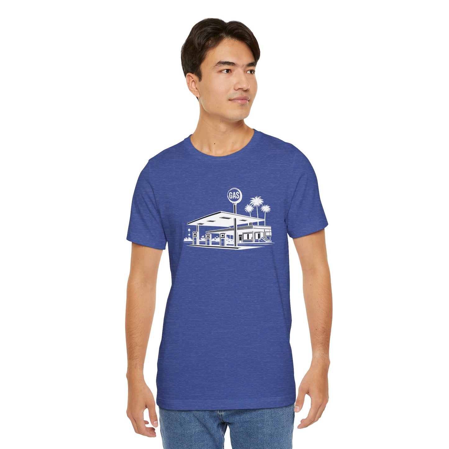 Mid Century Gas Station Graphic Tee, Icons of Mid Century series — Retro Desert Pump Illustration T-Shirt, Palm Springs Modern