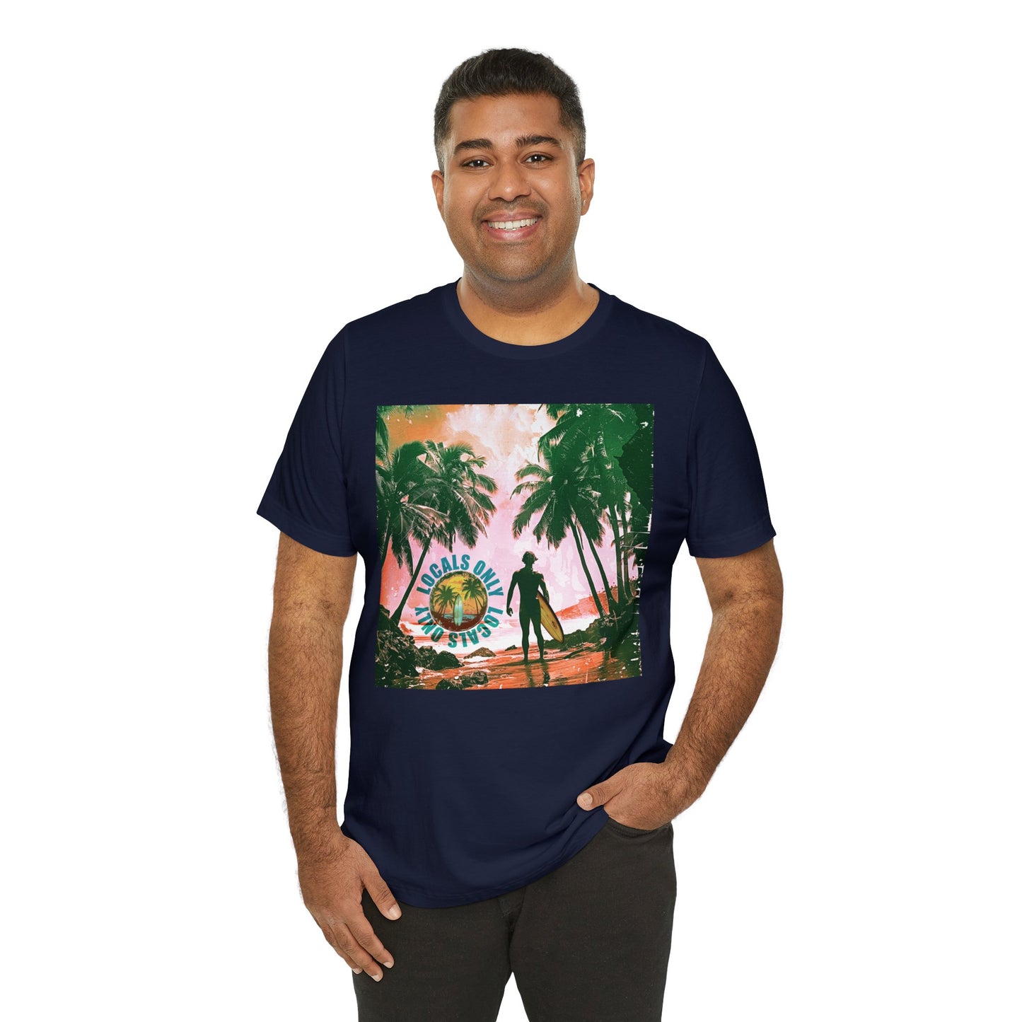 Beach scene with Locals Only stamp Unisex Jersey Short Sleeve Tee