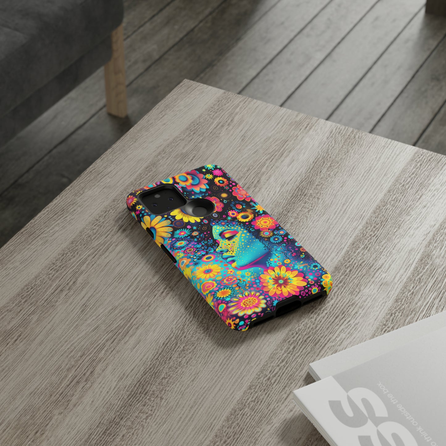 Phone Case, flower girl in aqua, Artistic design, Tough Case, Colorful whimsical flower fantasy design, iPhone 15, 14, 13, 12, 11, Samsung, Pixel