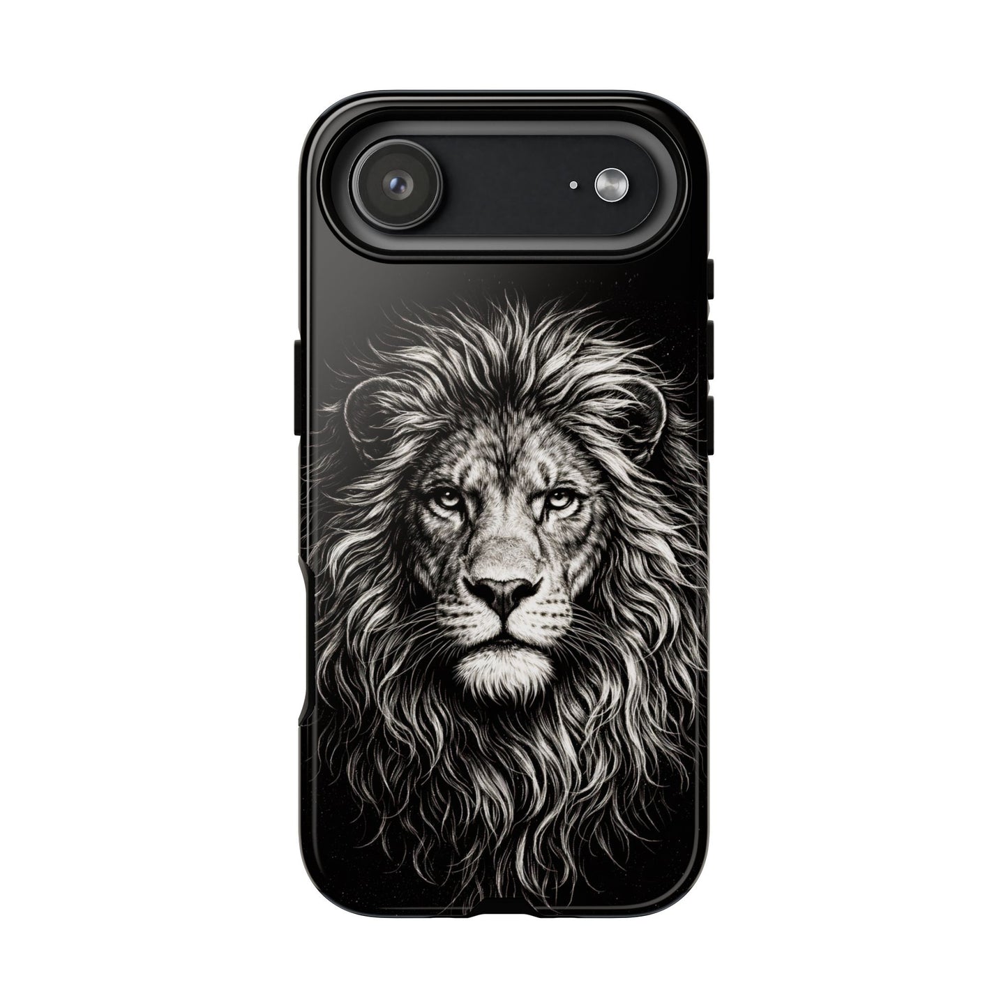 Lion Portrait Tough Phone Case — Protective Black Rugged Case with Detailed Lion Artwork