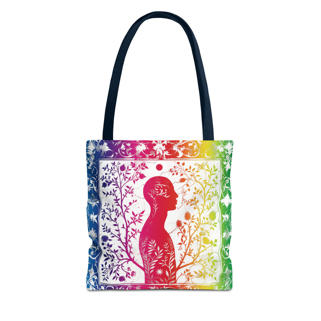 Rainbow silhouette with navy blue strap Tote Bag (AOP)