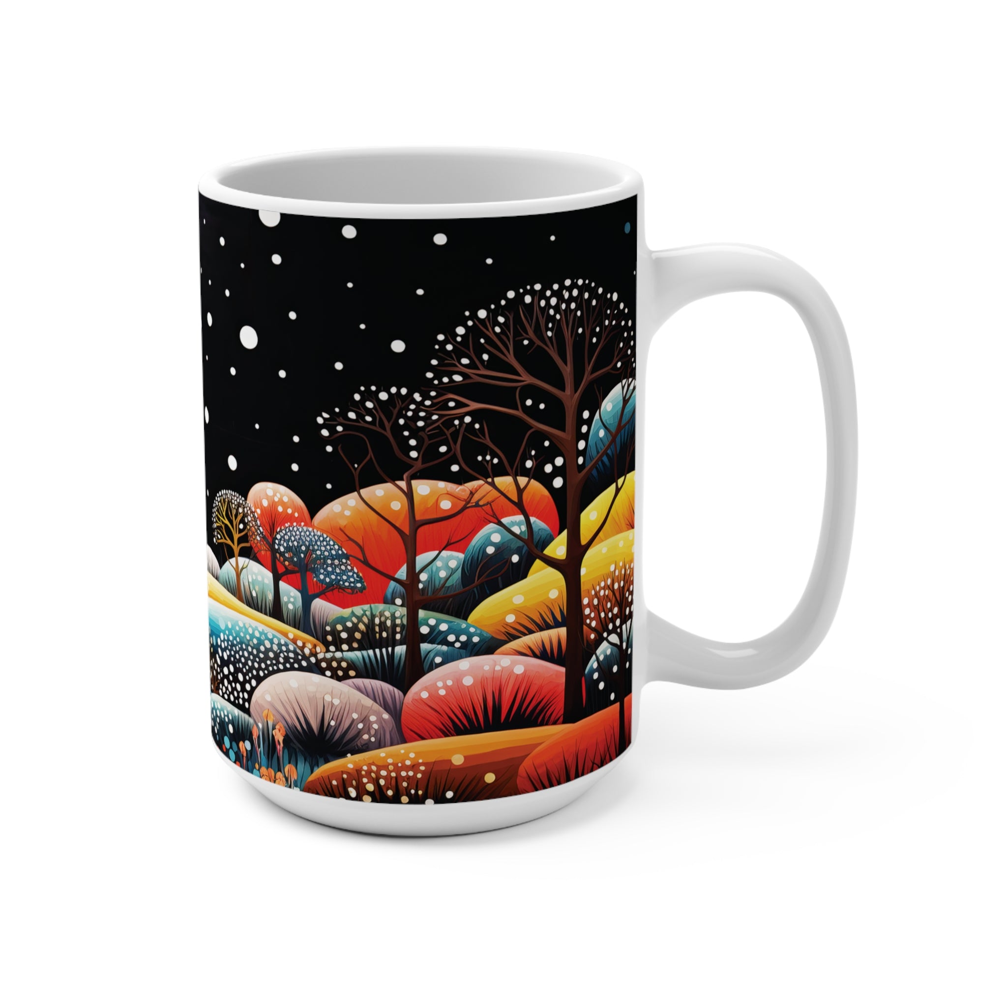 Mug 15oz Yellow Deer in a Winter Night Forest