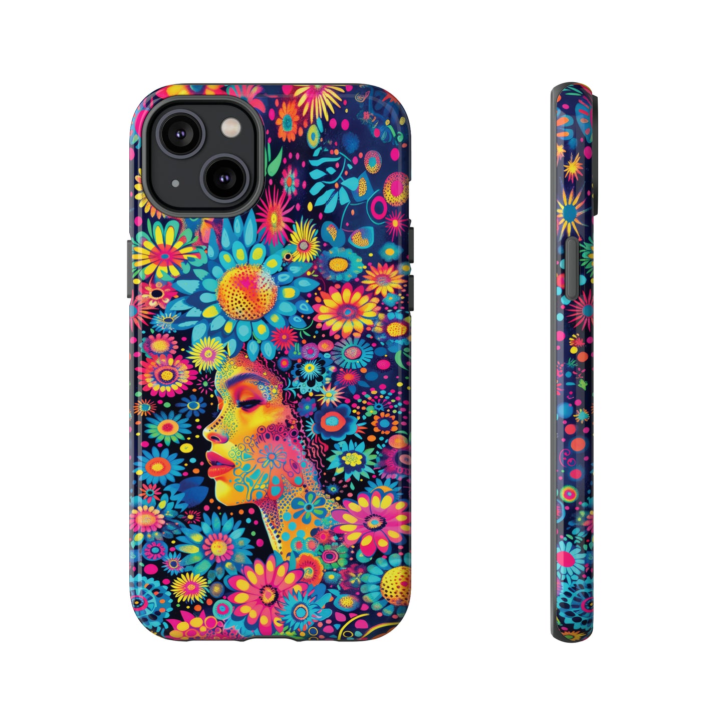 Phone Case, whimsical flower girl, Artistic design, Tough Case, Colorful flower fantasy design, iPhone 15, 14, 13, 12, 11, Samsung, Pixel