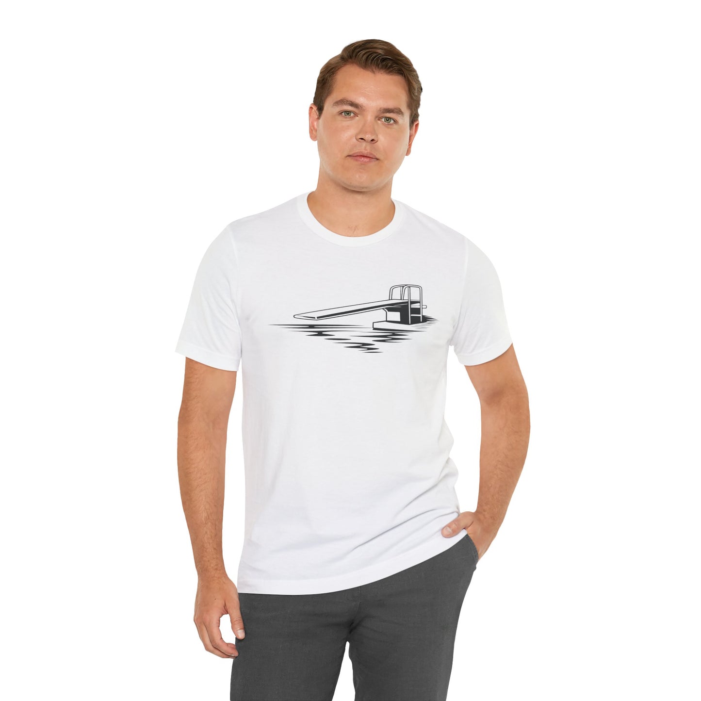 Desert Modern Icons series, Diving board graphic Unisex Jersey Short Sleeve Tee, Vintage Palm Springs