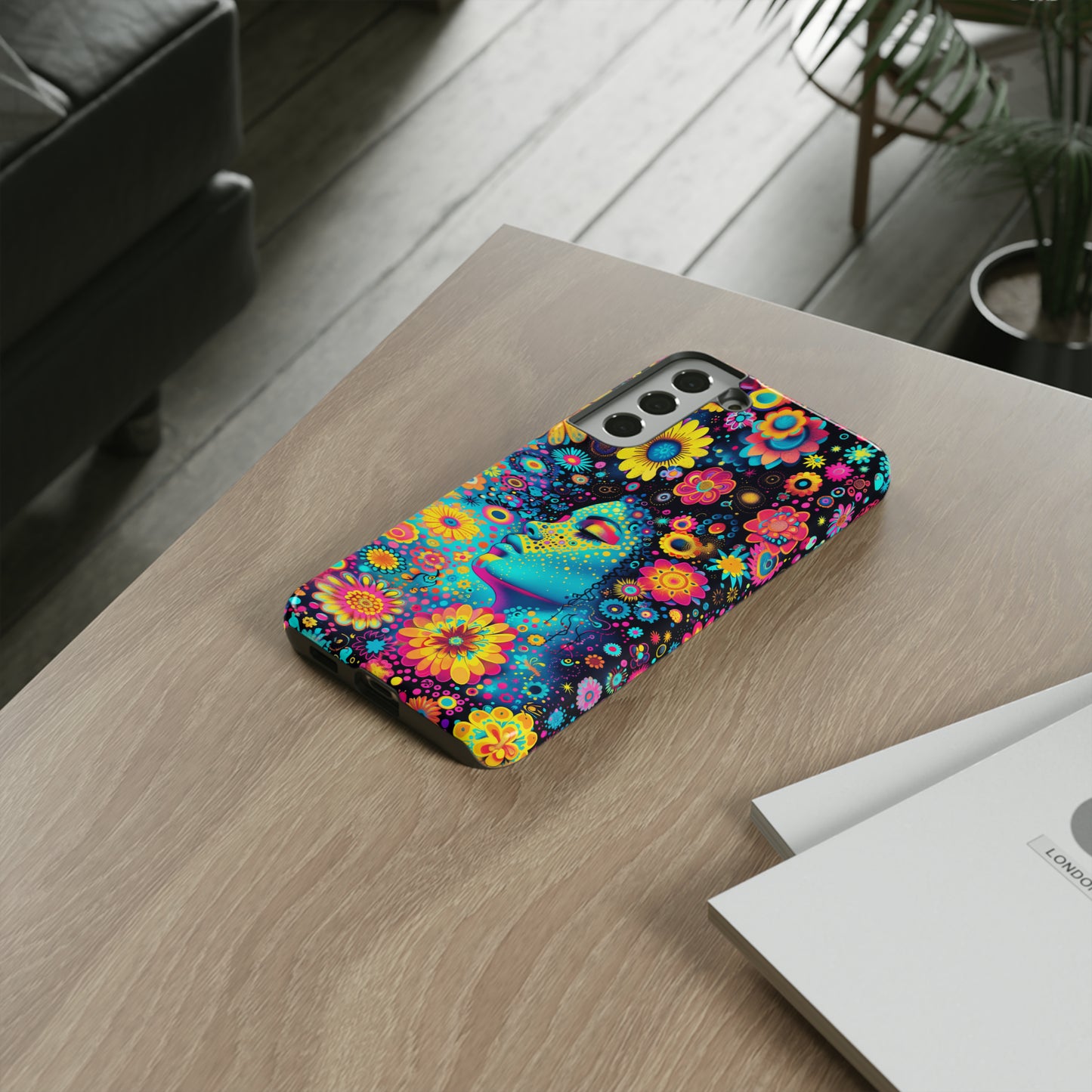Phone Case, flower girl in aqua, Artistic design, Tough Case, Colorful whimsical flower fantasy design, iPhone 15, 14, 13, 12, 11, Samsung, Pixel