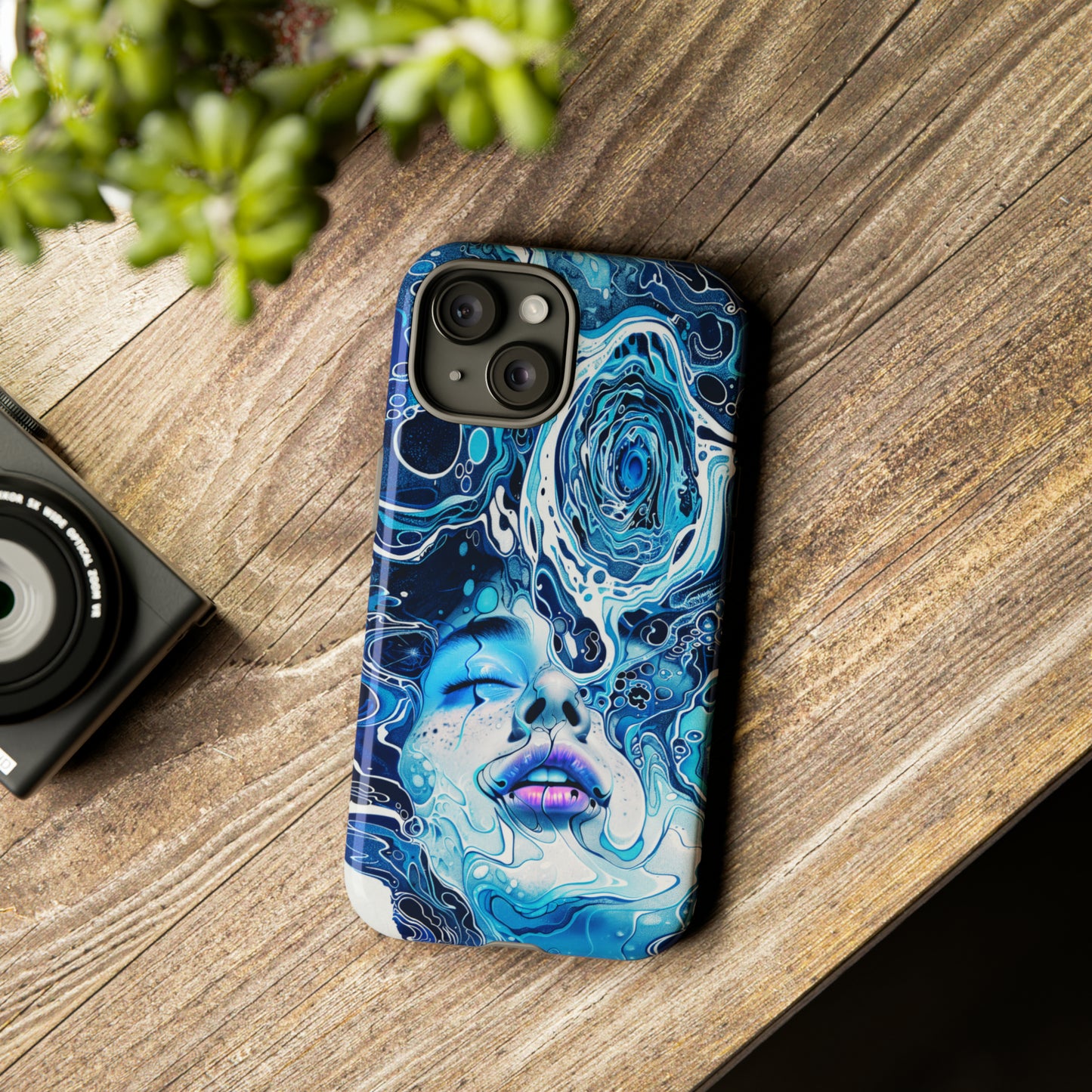Phone Case, whimsical water fantasy design, blue woman in water, Artistic design, Tough Case, , iPhone 15, 14, 13, 12, 11, Samsung, Pixel