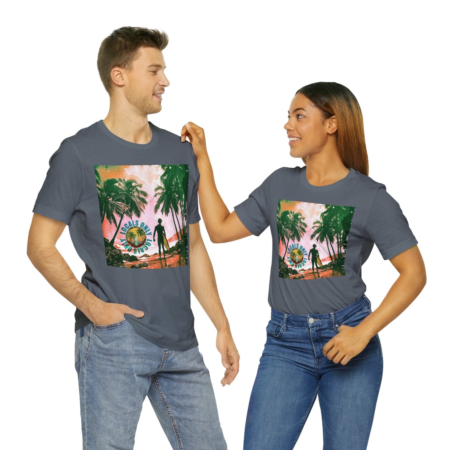 Beach scene with Locals Only stamp Unisex Jersey Short Sleeve Tee