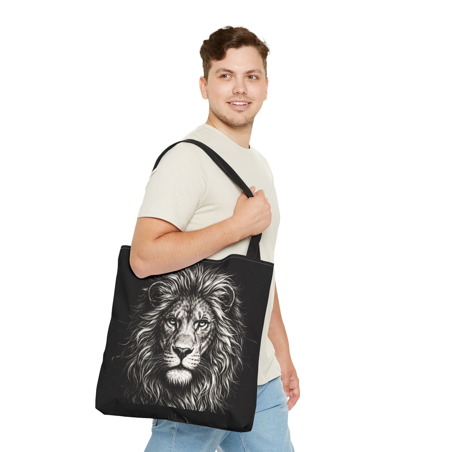 Majestic Lion Drawing Tote Bag – Black Lion Portrait All-Over Print