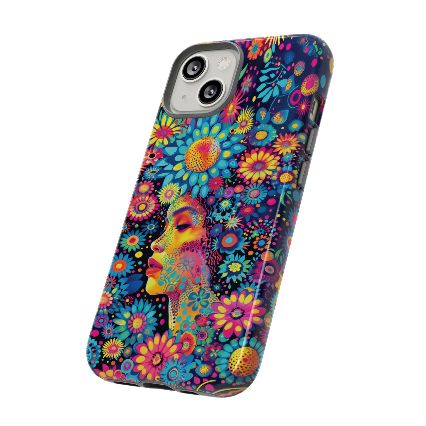 Phone Case, whimsical flower girl, Artistic design, Tough Case, Colorful flower fantasy design, iPhone 15, 14, 13, 12, 11, Samsung, Pixel