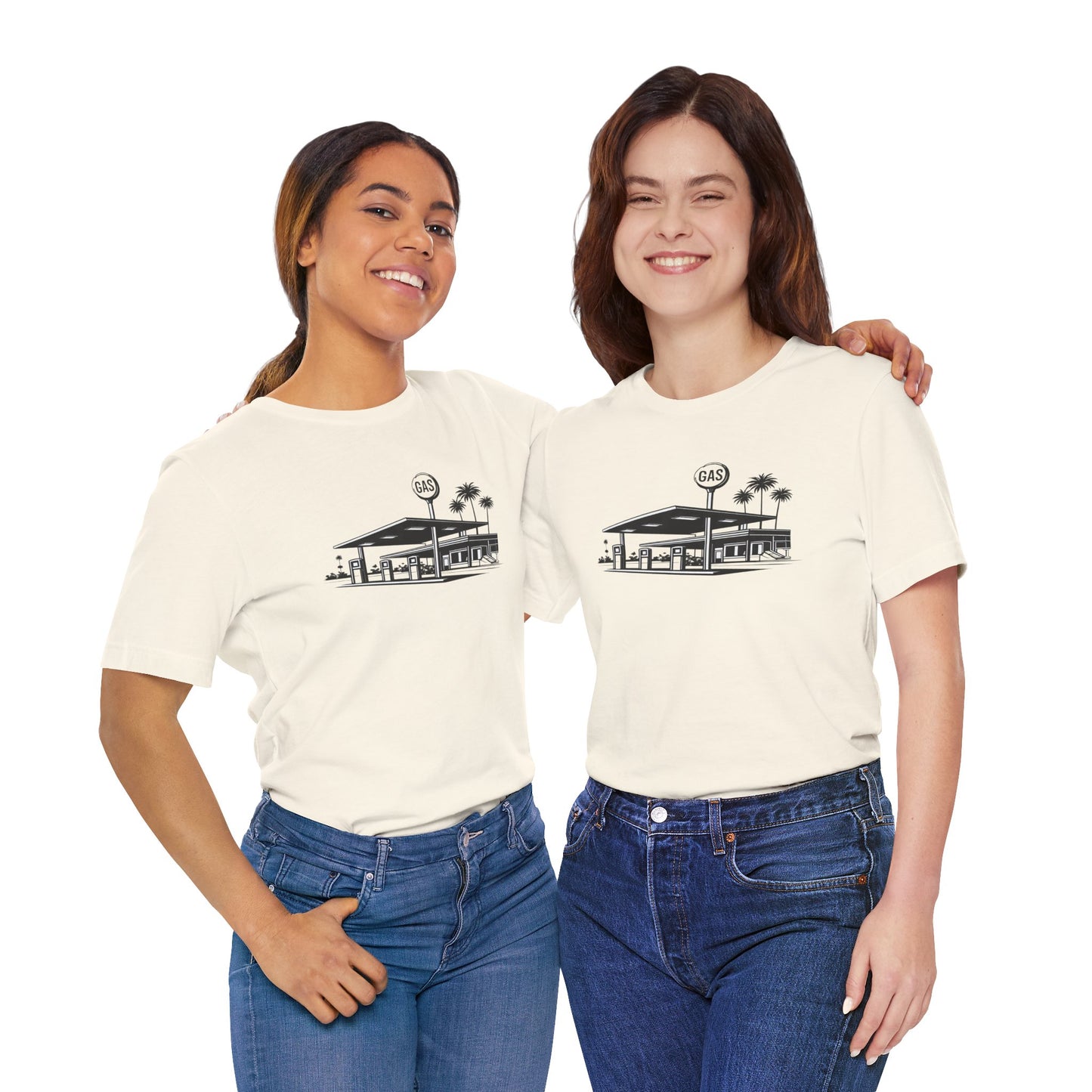Mid Century Gas Station Graphic Tee, Icons of Mid Century series — Retro Desert Pump Illustration T-Shirt, Palm Springs Modern