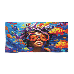 colorful kids with tropical fish Beach Towel in two sizes