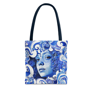 Blue Girl in swirls Tote Bag (AOP)