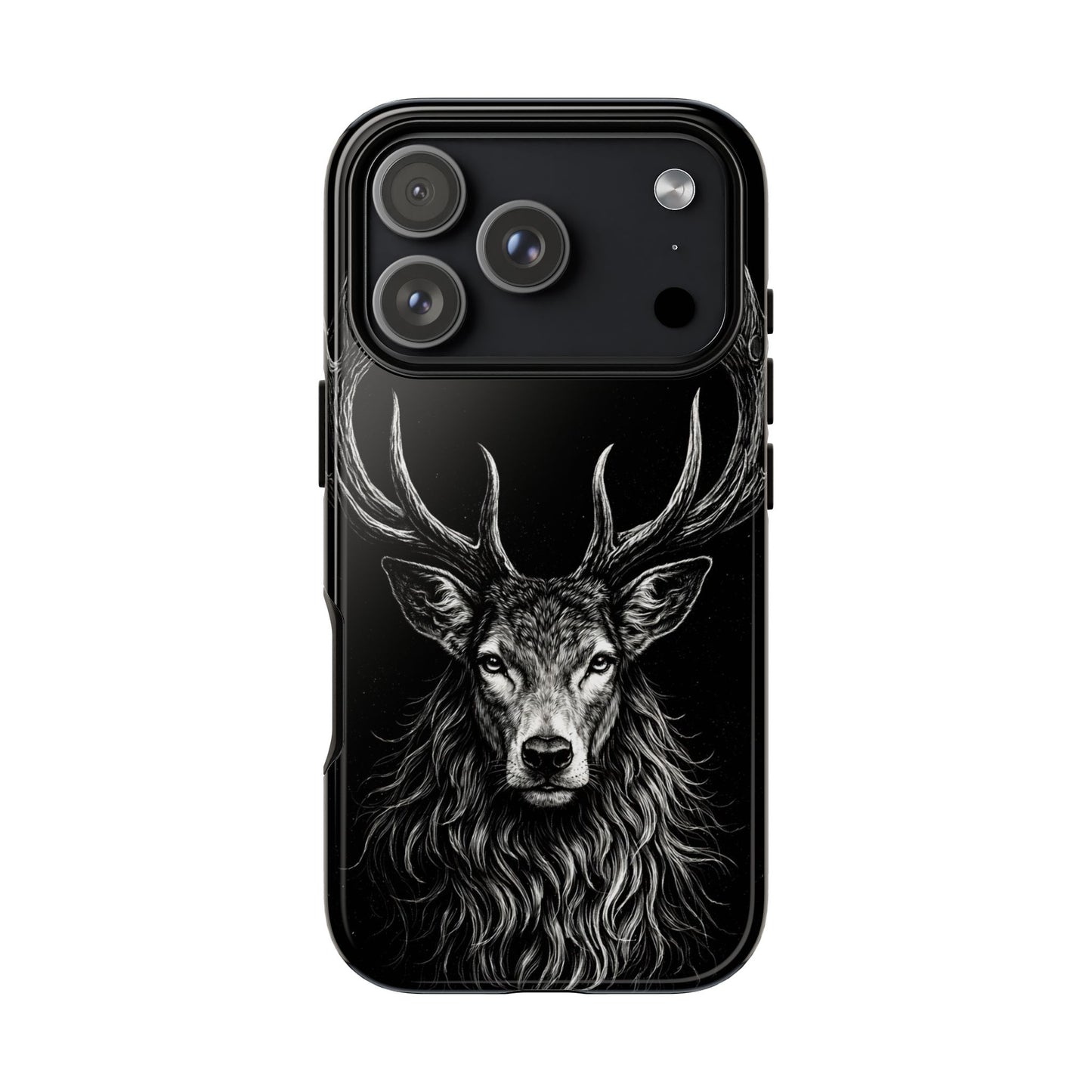 Stag Head drawing Phone Case — Chalk drawing on black of a Deer Protective Phone Cover