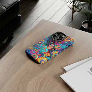 Phone Case, 1970's inspired flower girl, Artistic design, Tough Case, Colorful whimsical flower fantasy design, iPhone 15, 14, 13, 12, 11, Samsung, Pixel