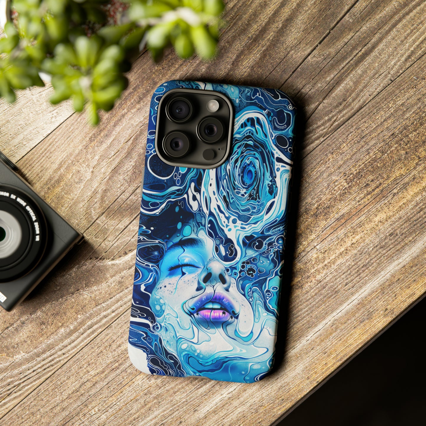 Phone Case, whimsical water fantasy design, blue woman in water, Artistic design, Tough Case, , iPhone 15, 14, 13, 12, 11, Samsung, Pixel