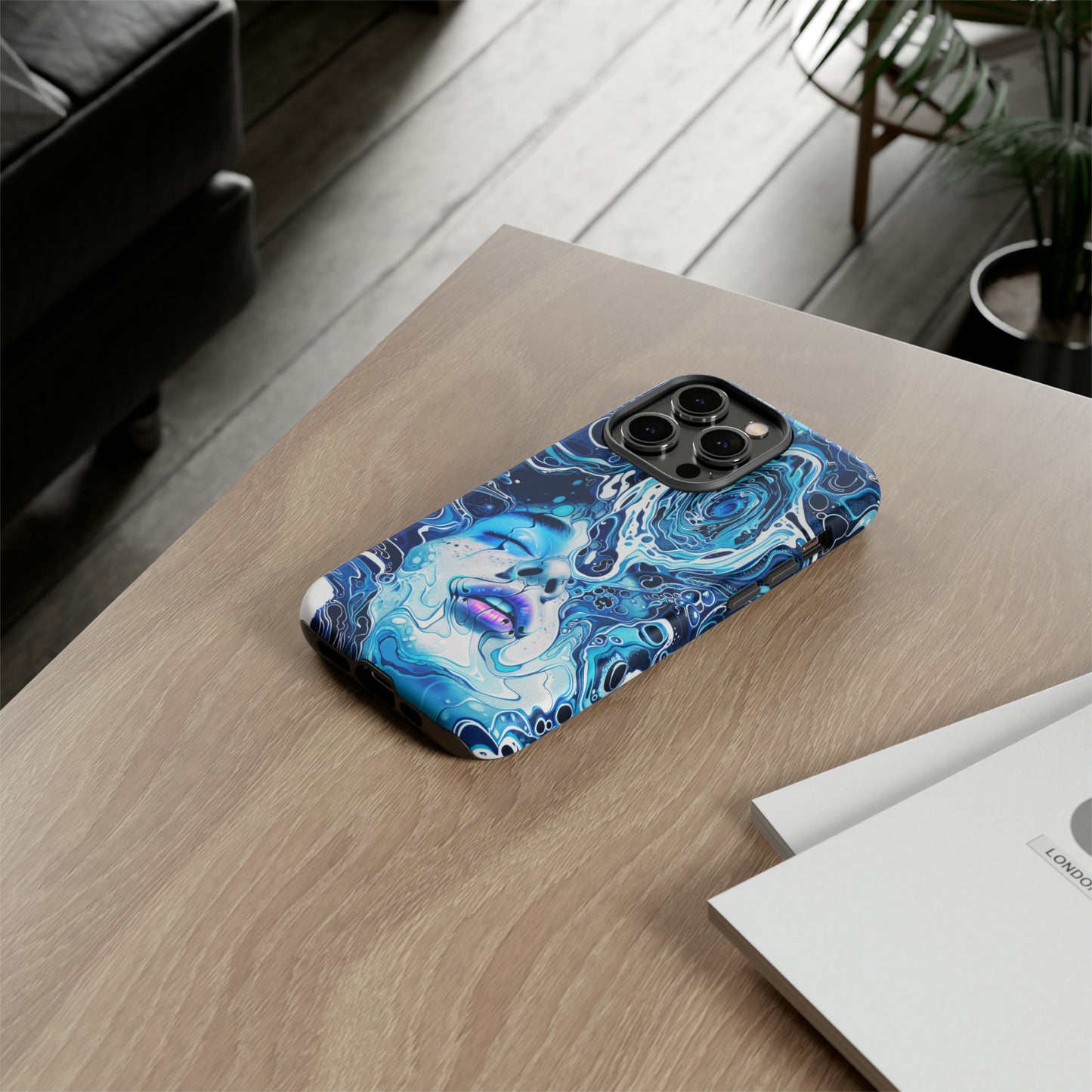 Phone Case, whimsical water fantasy design, blue woman in water, Artistic design, Tough Case, , iPhone 15, 14, 13, 12, 11, Samsung, Pixel