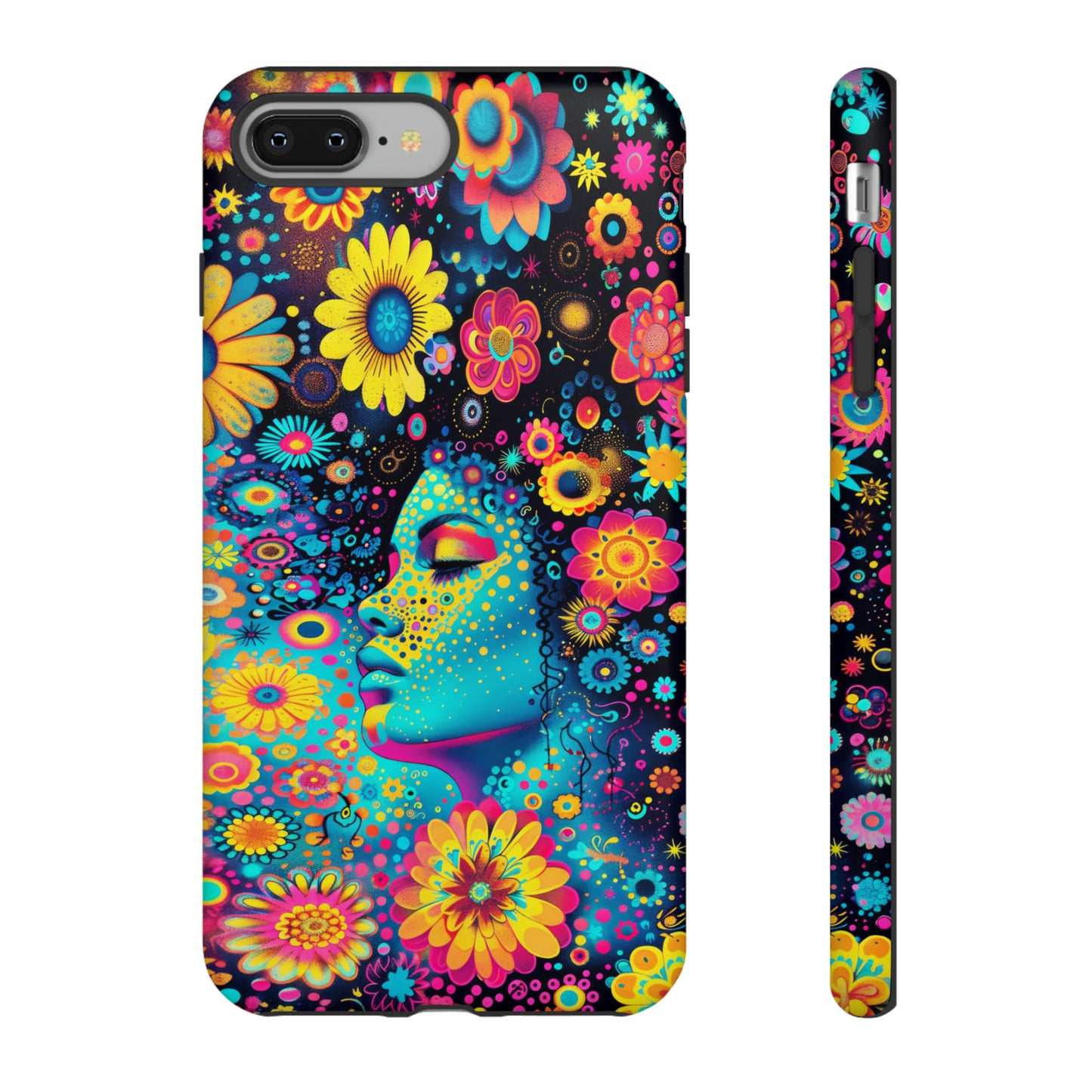 Phone Case, flower girl in aqua, Artistic design, Tough Case, Colorful whimsical flower fantasy design, iPhone 15, 14, 13, 12, 11, Samsung, Pixel
