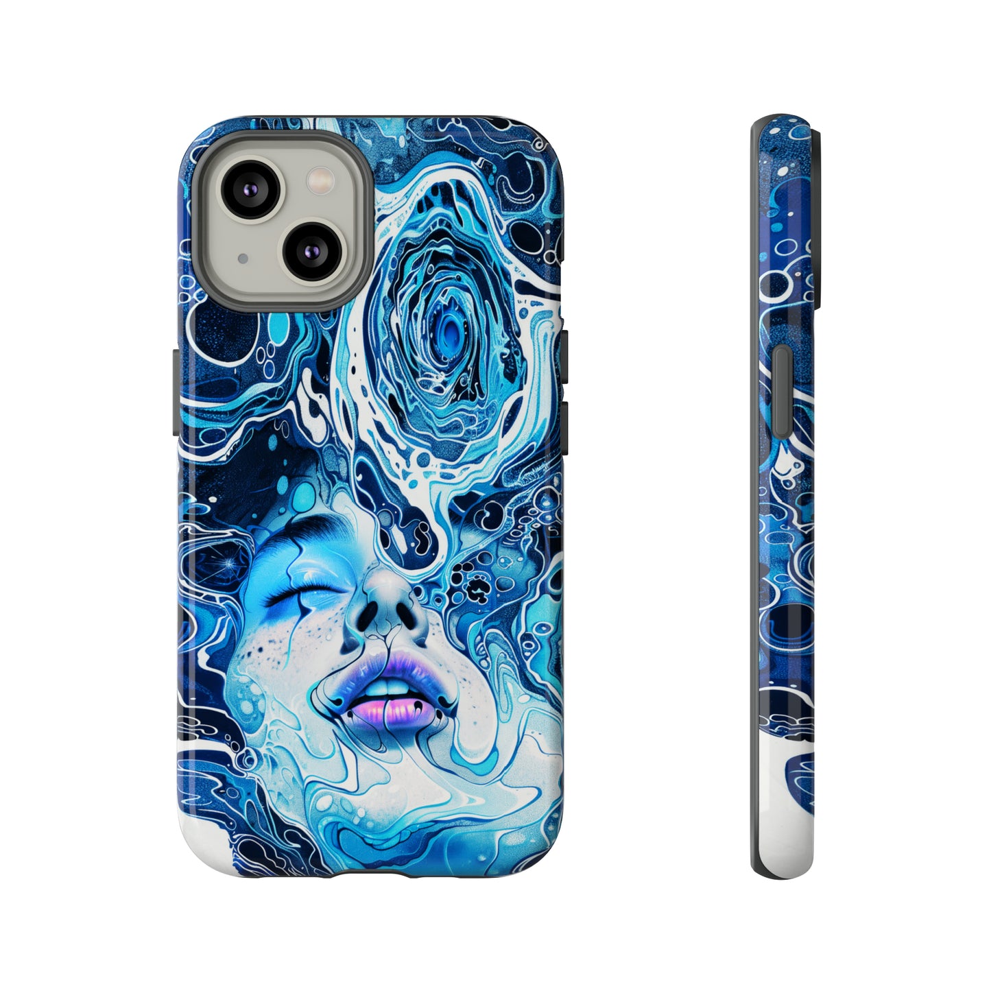 Phone Case, whimsical water fantasy design, blue woman in water, Artistic design, Tough Case, , iPhone 15, 14, 13, 12, 11, Samsung, Pixel