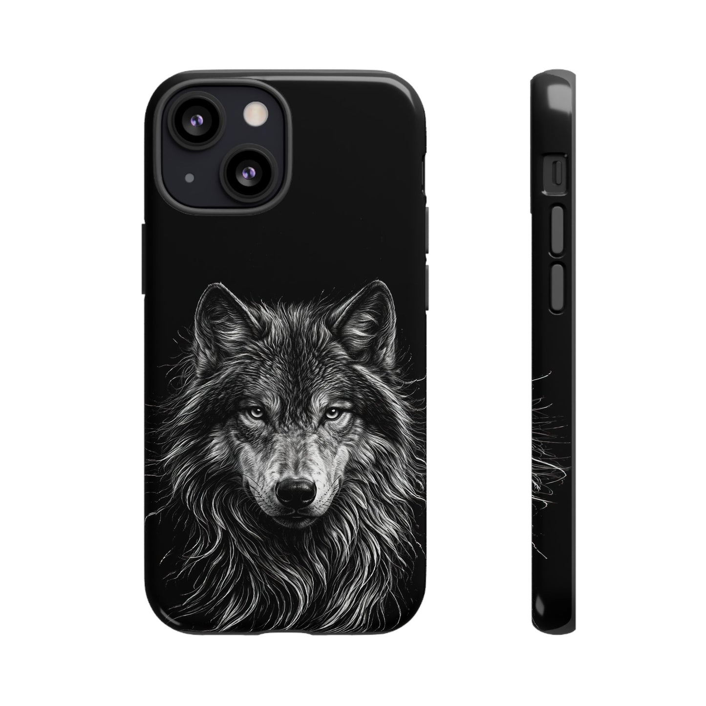 Wolf drawing Phone Case - Tough and Stylish Black Design