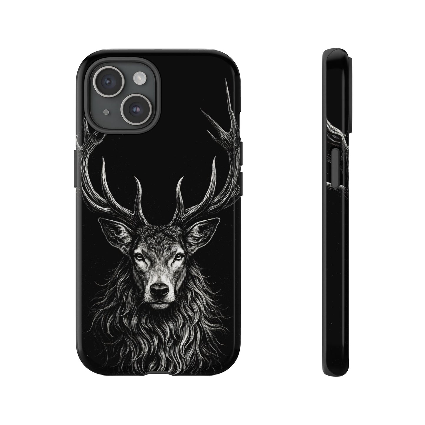 Stag Head drawing Phone Case — Chalk drawing on black of a Deer Protective Phone Cover