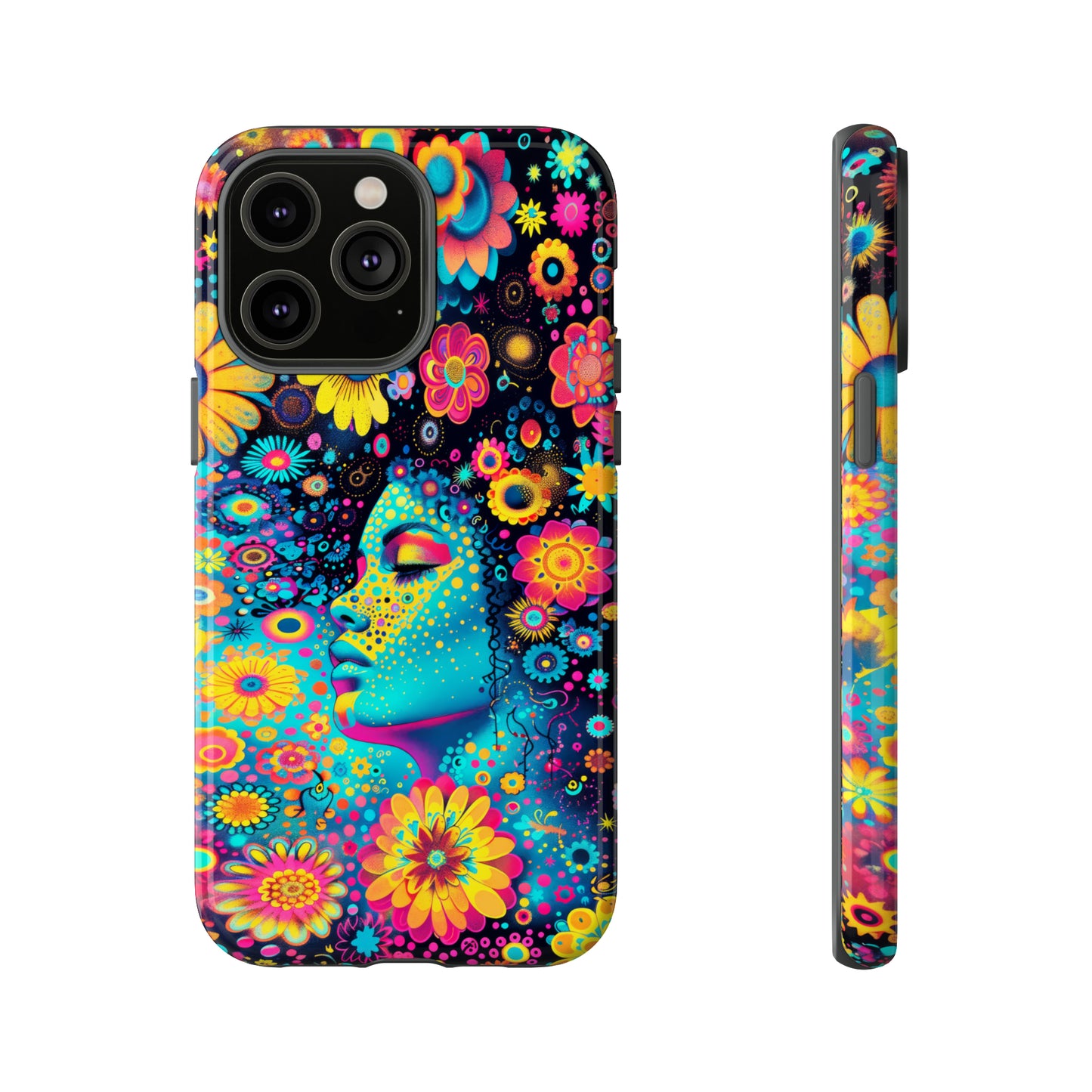 Phone Case, flower girl in aqua, Artistic design, Tough Case, Colorful whimsical flower fantasy design, iPhone 15, 14, 13, 12, 11, Samsung, Pixel