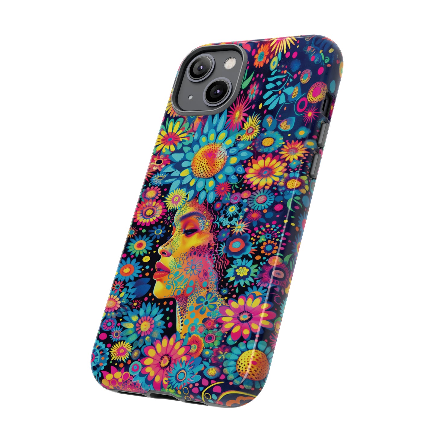 Phone Case, whimsical flower girl, Artistic design, Tough Case, Colorful flower fantasy design, iPhone 15, 14, 13, 12, 11, Samsung, Pixel