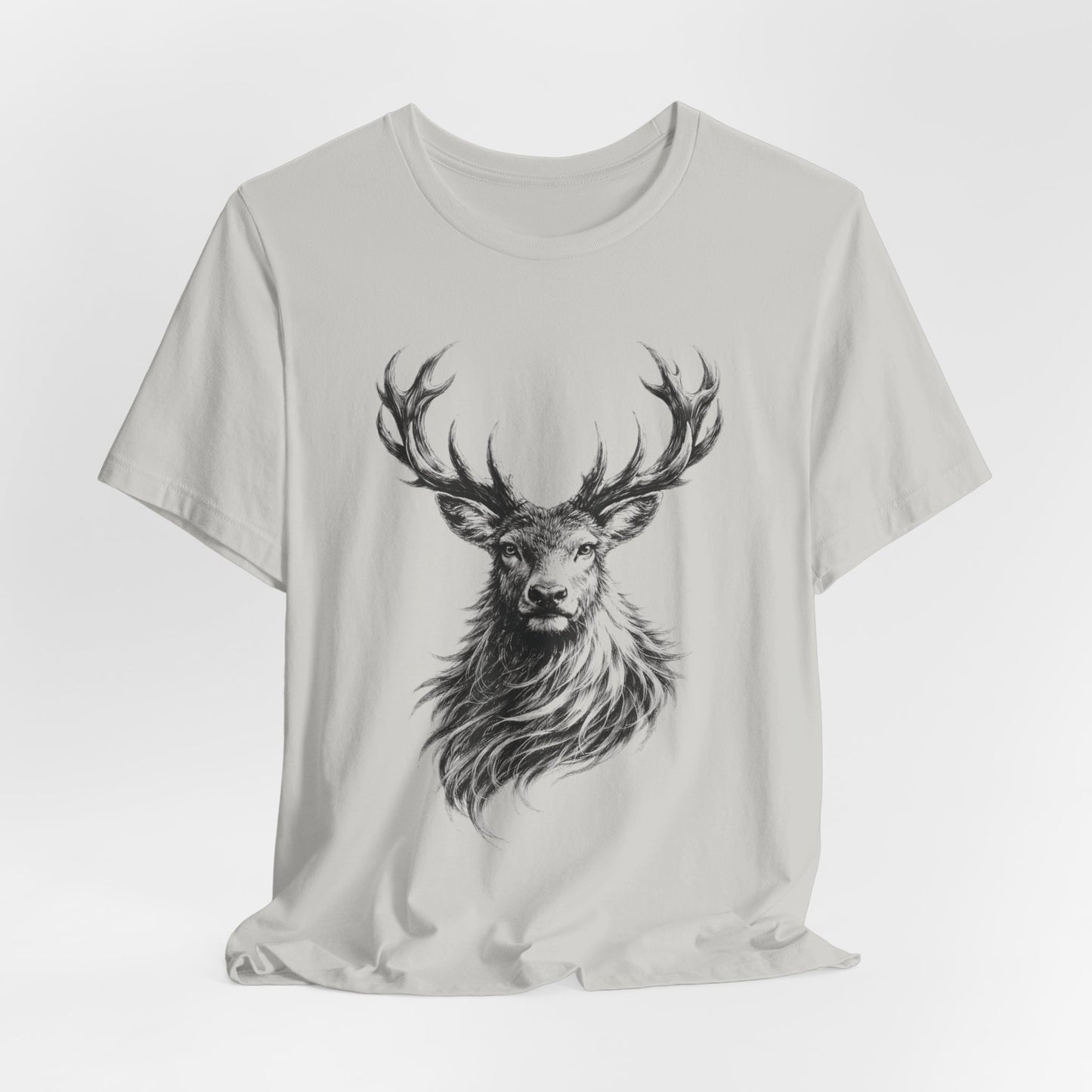 Stag Deer Charcoal Sketch T-Shirt – Black & White Wildlife Art unisex Tee