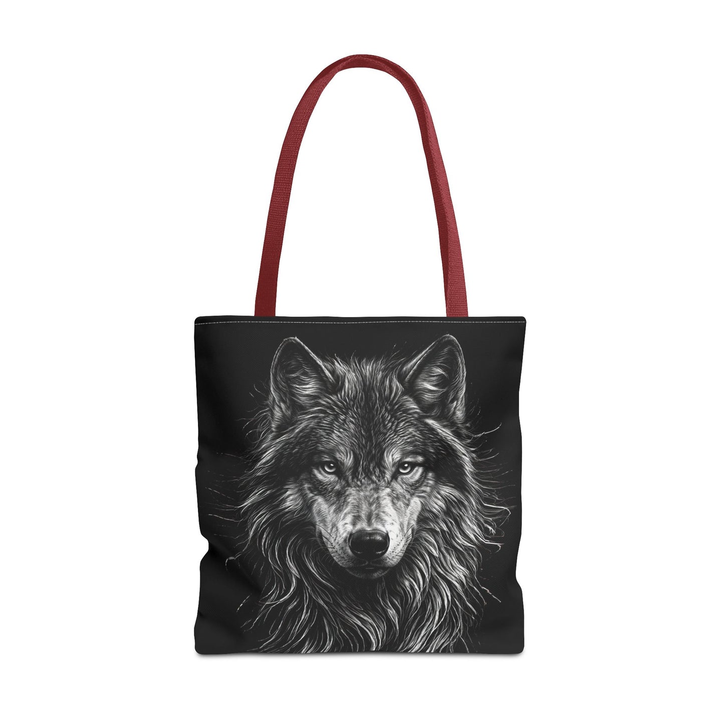 Wolf Portrait Drawing Tote Bag — Black Realistic Wolf Face All-Over Print