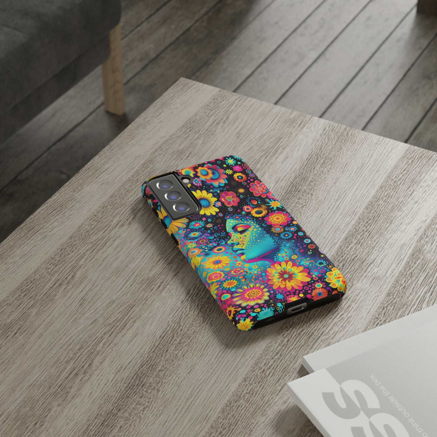 Phone Case, flower girl in aqua, Artistic design, Tough Case, Colorful whimsical flower fantasy design, iPhone 15, 14, 13, 12, 11, Samsung, Pixel