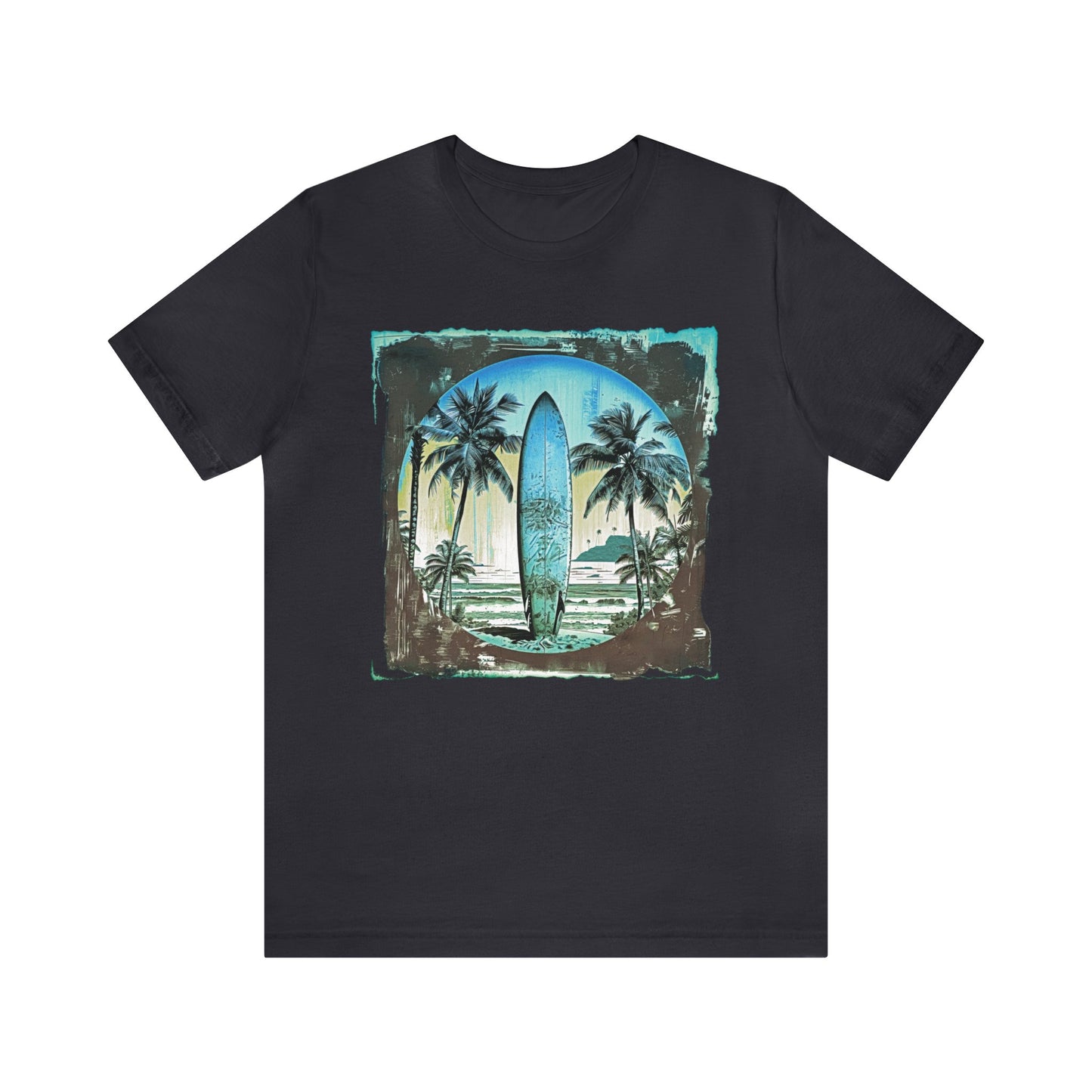 Blue board on the beach Unisex Jersey Short Sleeve Tee