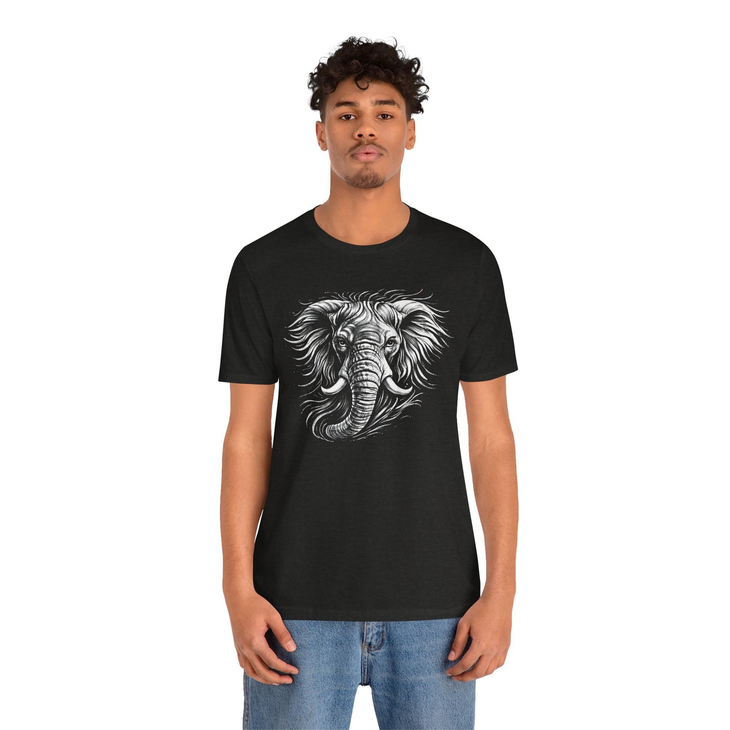 Elephant Head Graphic Tee — Detailed Monochrome in chalk drawing style Wildlife T-Shirt