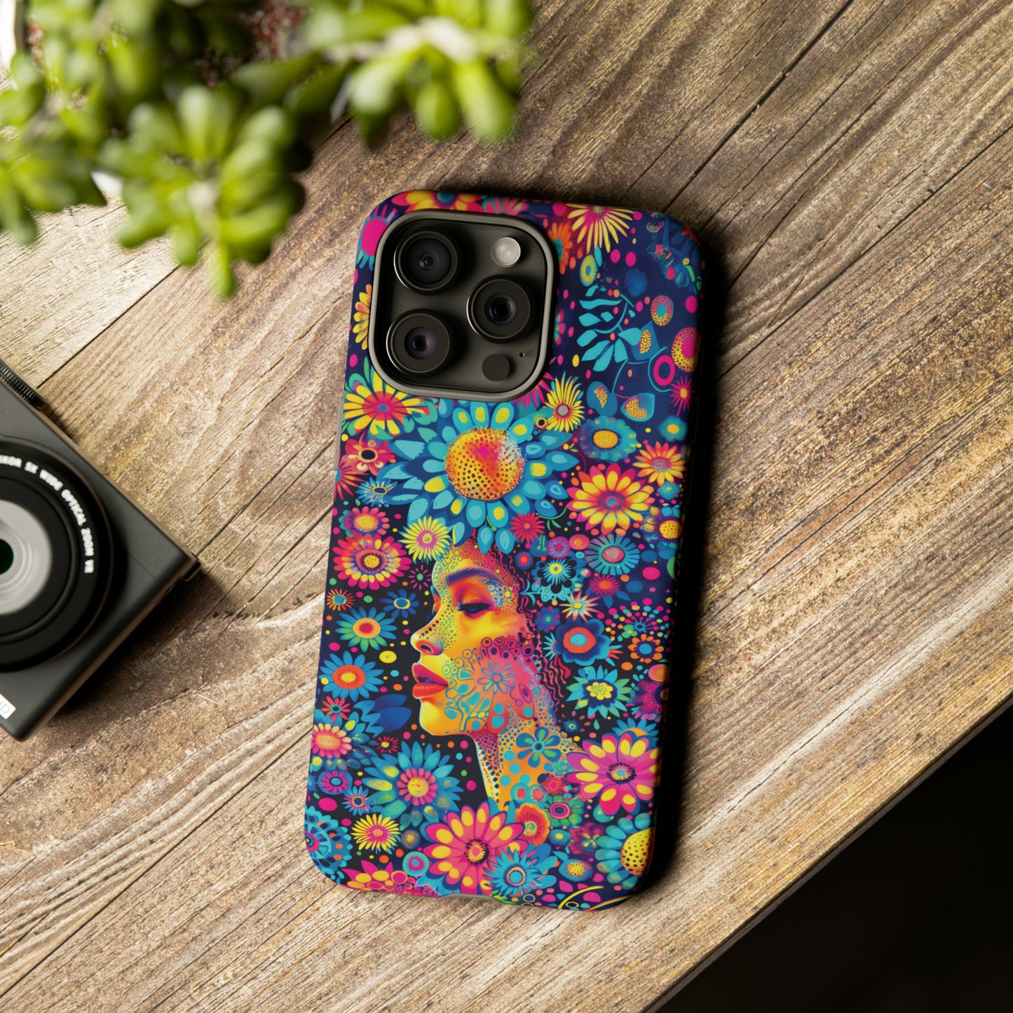Phone Case, whimsical flower girl, Artistic design, Tough Case, Colorful flower fantasy design, iPhone 15, 14, 13, 12, 11, Samsung, Pixel