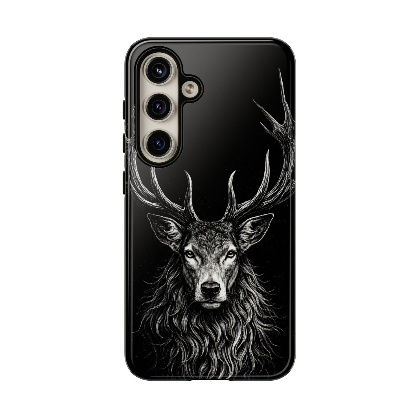 Stag Head drawing Phone Case — Chalk drawing on black of a Deer Protective Phone Cover