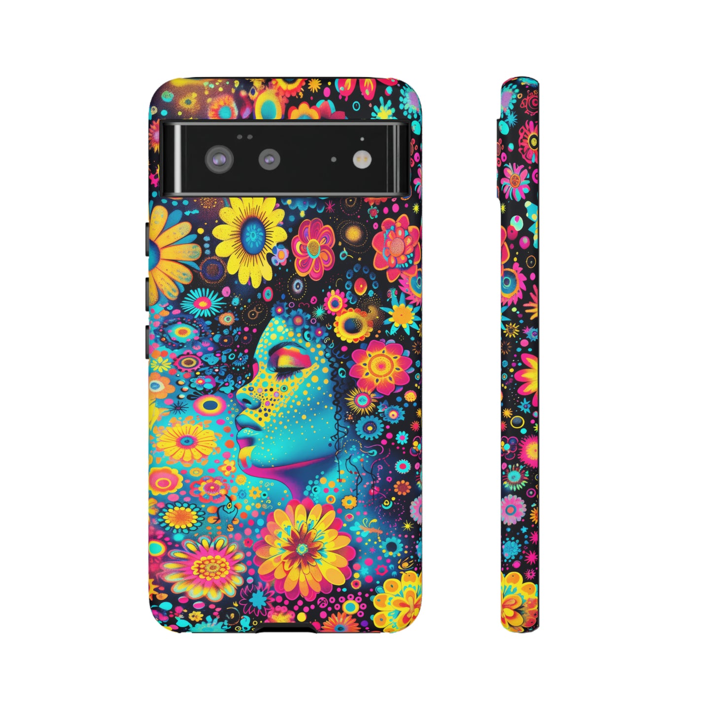 Phone Case, flower girl in aqua, Artistic design, Tough Case, Colorful whimsical flower fantasy design, iPhone 15, 14, 13, 12, 11, Samsung, Pixel