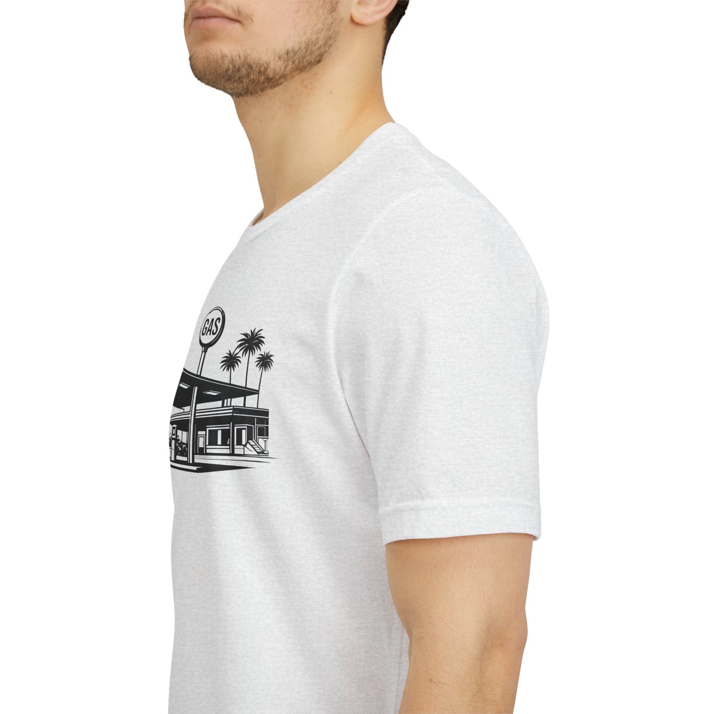 Mid Century Gas Station Graphic Tee, Icons of Mid Century series — Retro Desert Pump Illustration T-Shirt, Palm Springs Modern