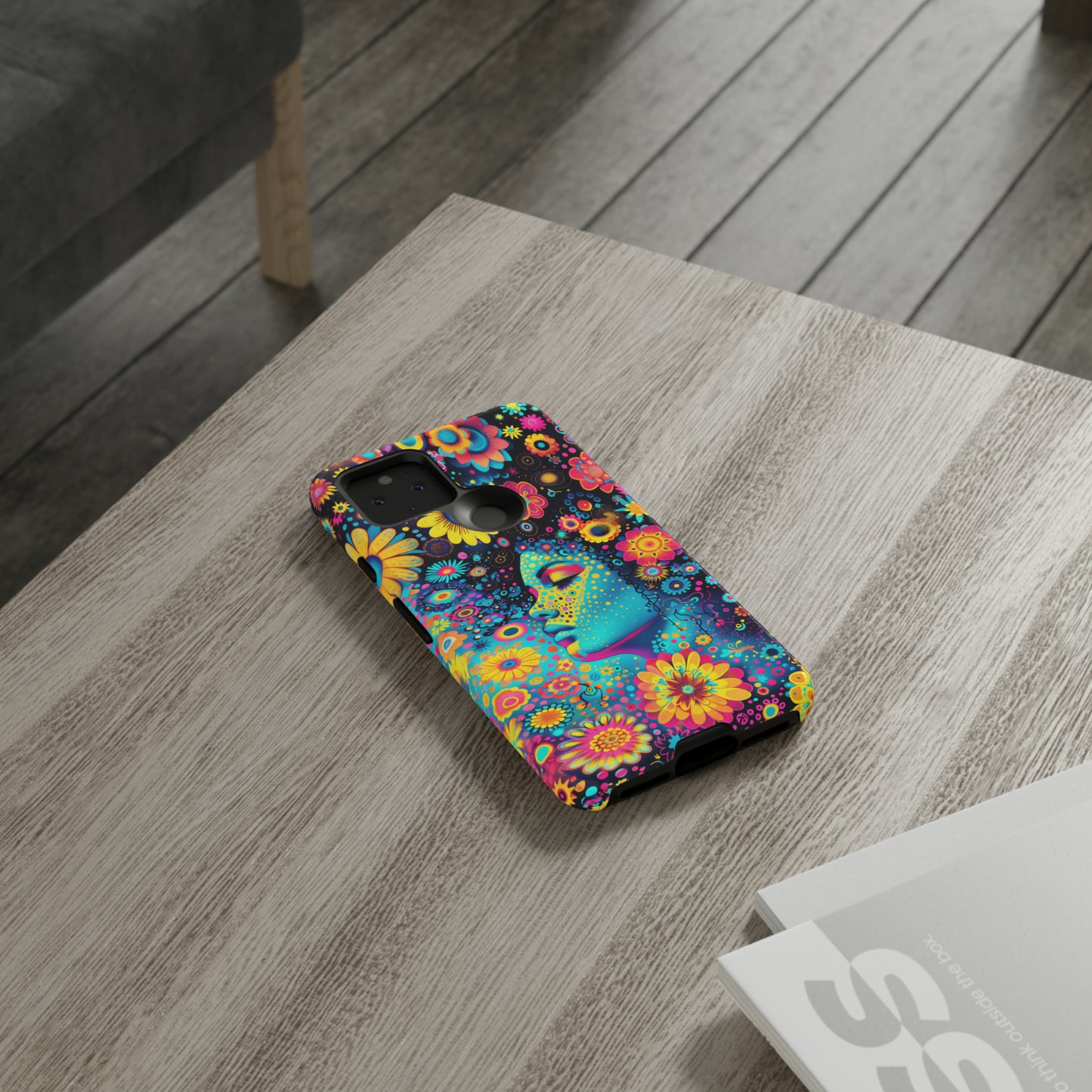 Phone Case, flower girl in aqua, Artistic design, Tough Case, Colorful whimsical flower fantasy design, iPhone 15, 14, 13, 12, 11, Samsung, Pixel