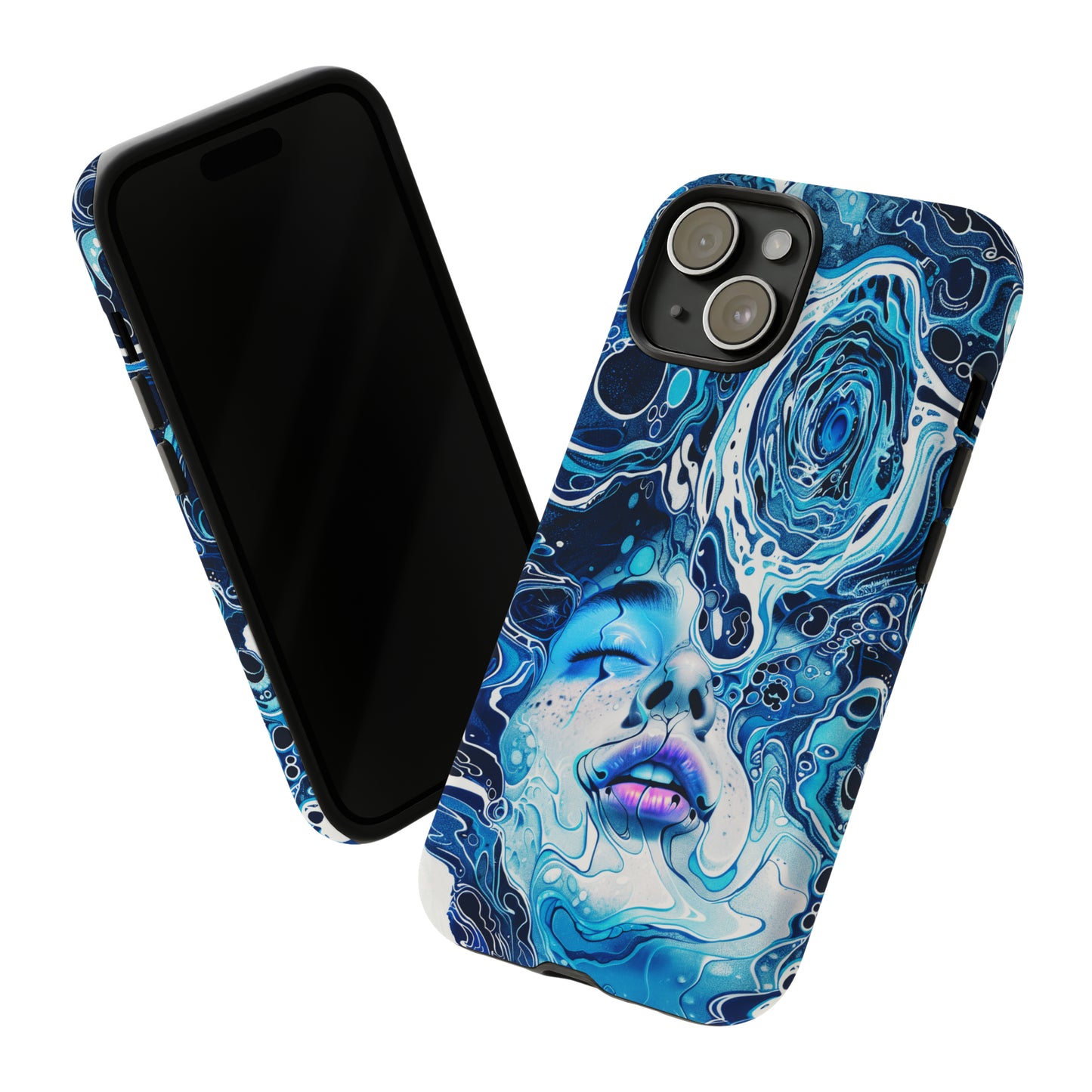 Phone Case, whimsical water fantasy design, blue woman in water, Artistic design, Tough Case, , iPhone 15, 14, 13, 12, 11, Samsung, Pixel