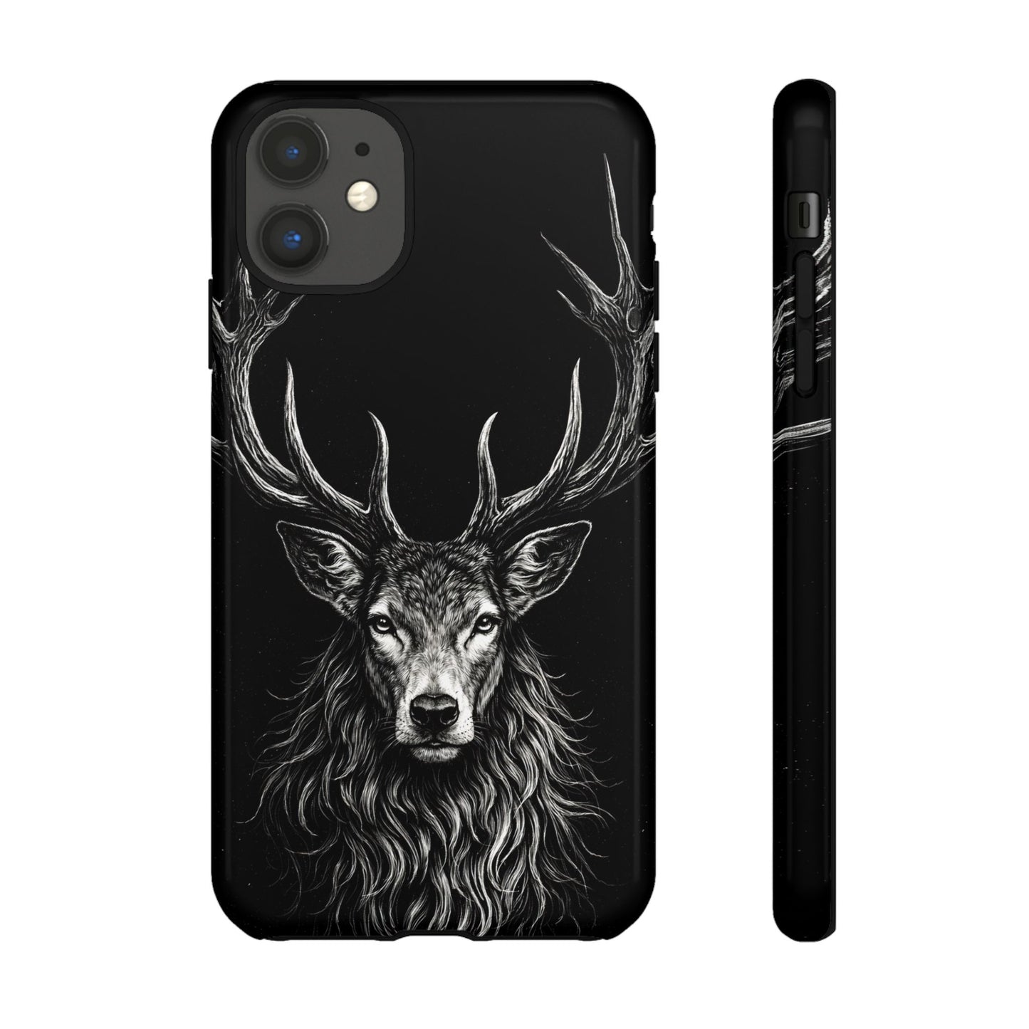 Stag Head drawing Phone Case — Chalk drawing on black of a Deer Protective Phone Cover