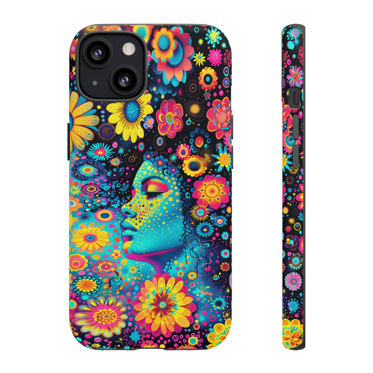 Phone Case, flower girl in aqua, Artistic design, Tough Case, Colorful whimsical flower fantasy design, iPhone 15, 14, 13, 12, 11, Samsung, Pixel