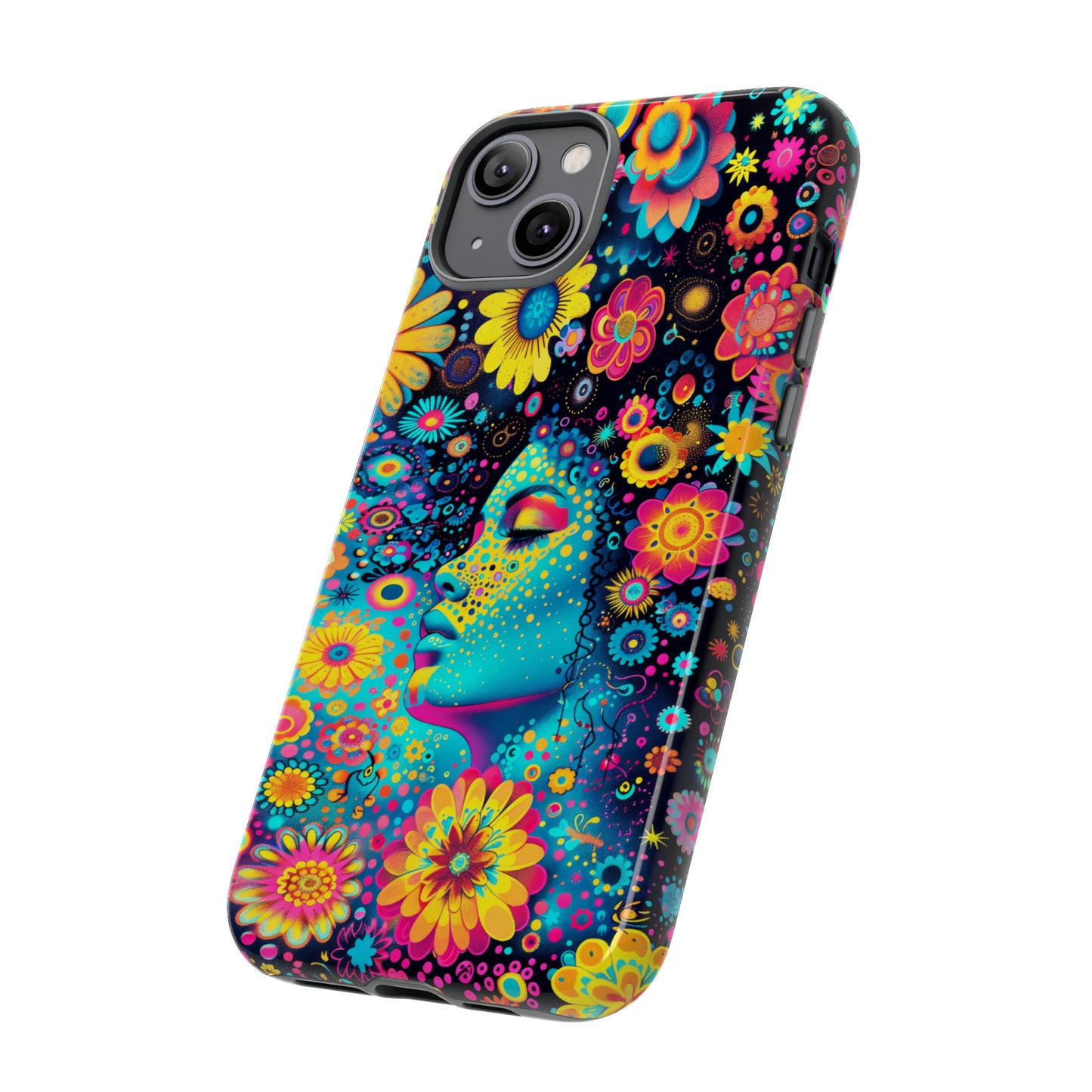 Phone Case, flower girl in aqua, Artistic design, Tough Case, Colorful whimsical flower fantasy design, iPhone 15, 14, 13, 12, 11, Samsung, Pixel