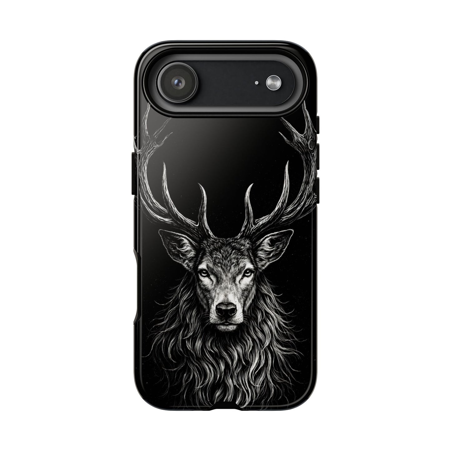 Stag Head drawing Phone Case — Chalk drawing on black of a Deer Protective Phone Cover