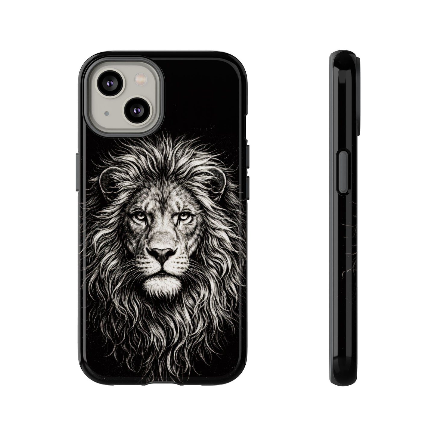 Lion Portrait Tough Phone Case — Protective Black Rugged Case with Detailed Lion Artwork