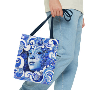 Blue Girl in swirls Tote Bag (AOP)