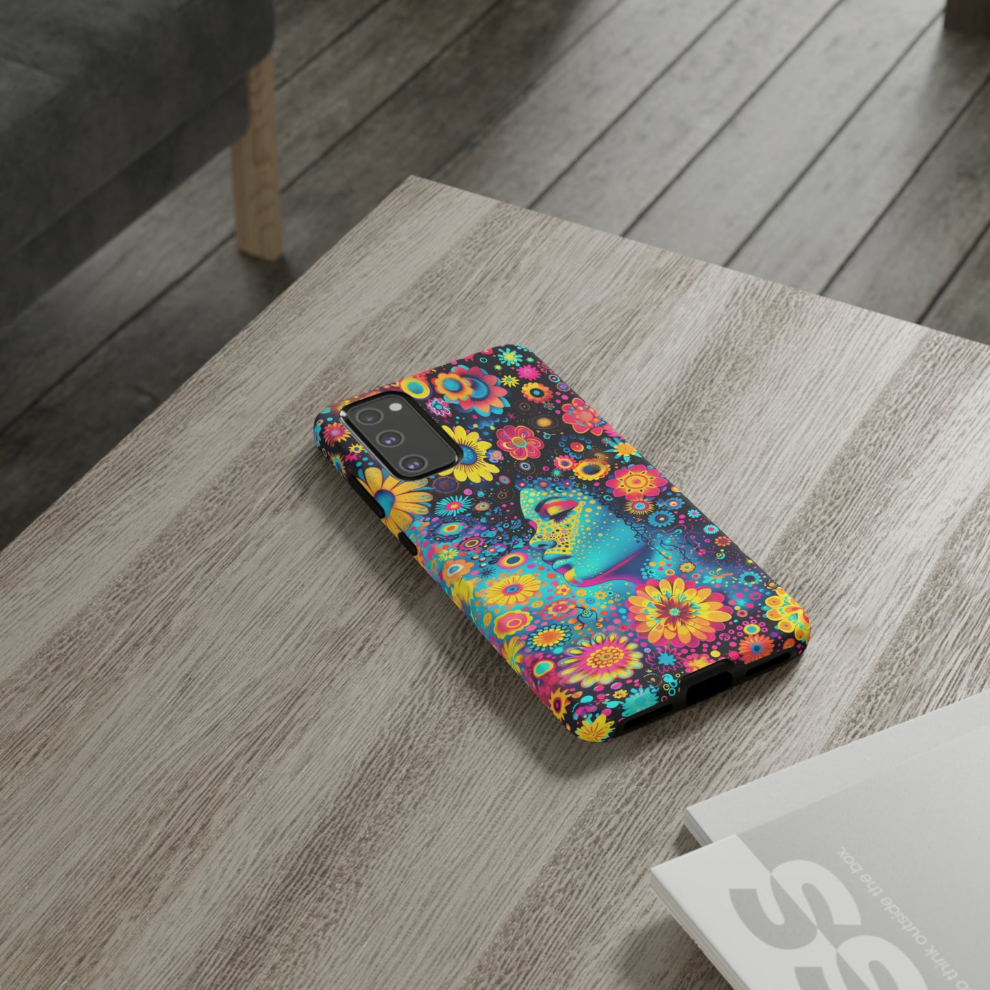 Phone Case, flower girl in aqua, Artistic design, Tough Case, Colorful whimsical flower fantasy design, iPhone 15, 14, 13, 12, 11, Samsung, Pixel