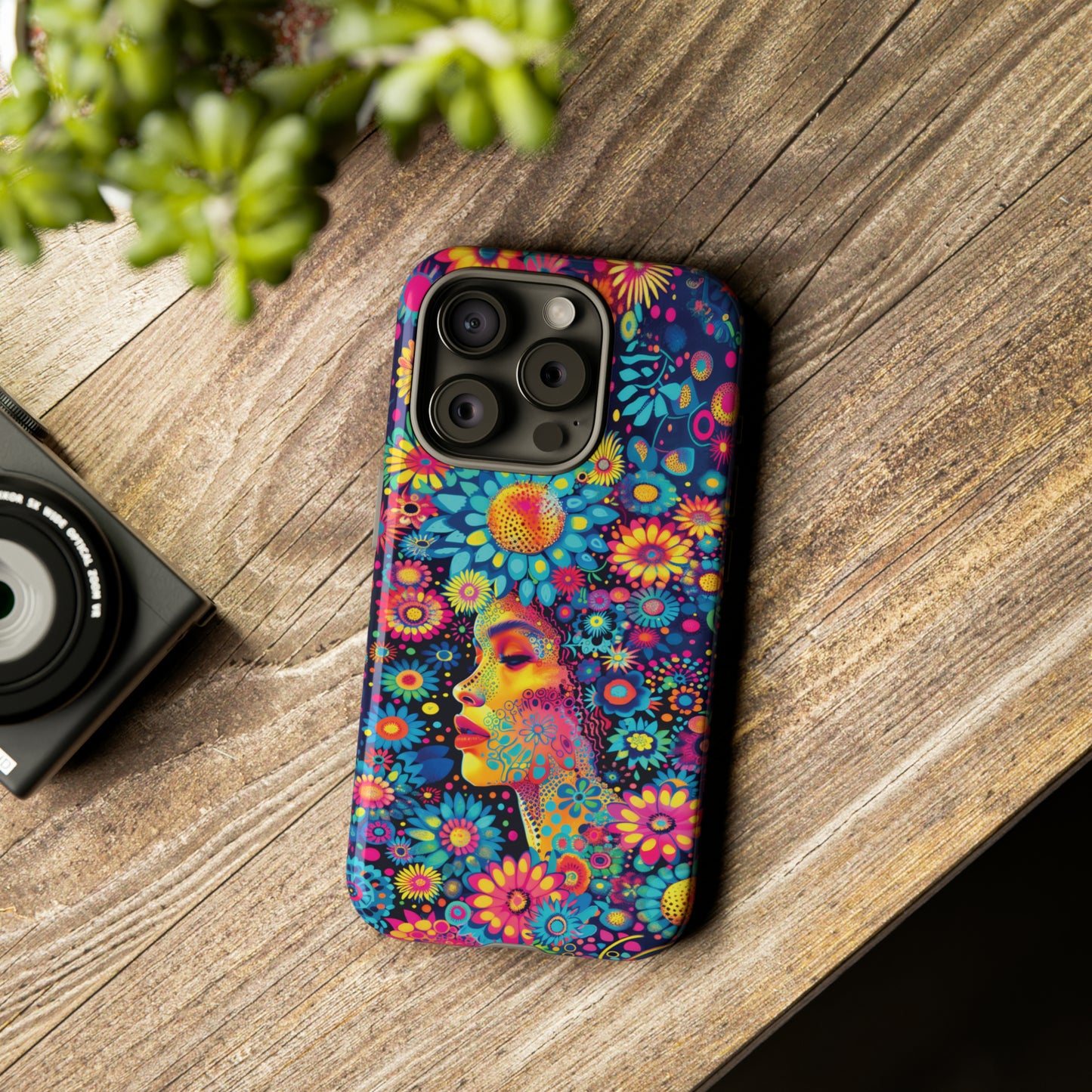 Phone Case, whimsical flower girl, Artistic design, Tough Case, Colorful flower fantasy design, iPhone 15, 14, 13, 12, 11, Samsung, Pixel