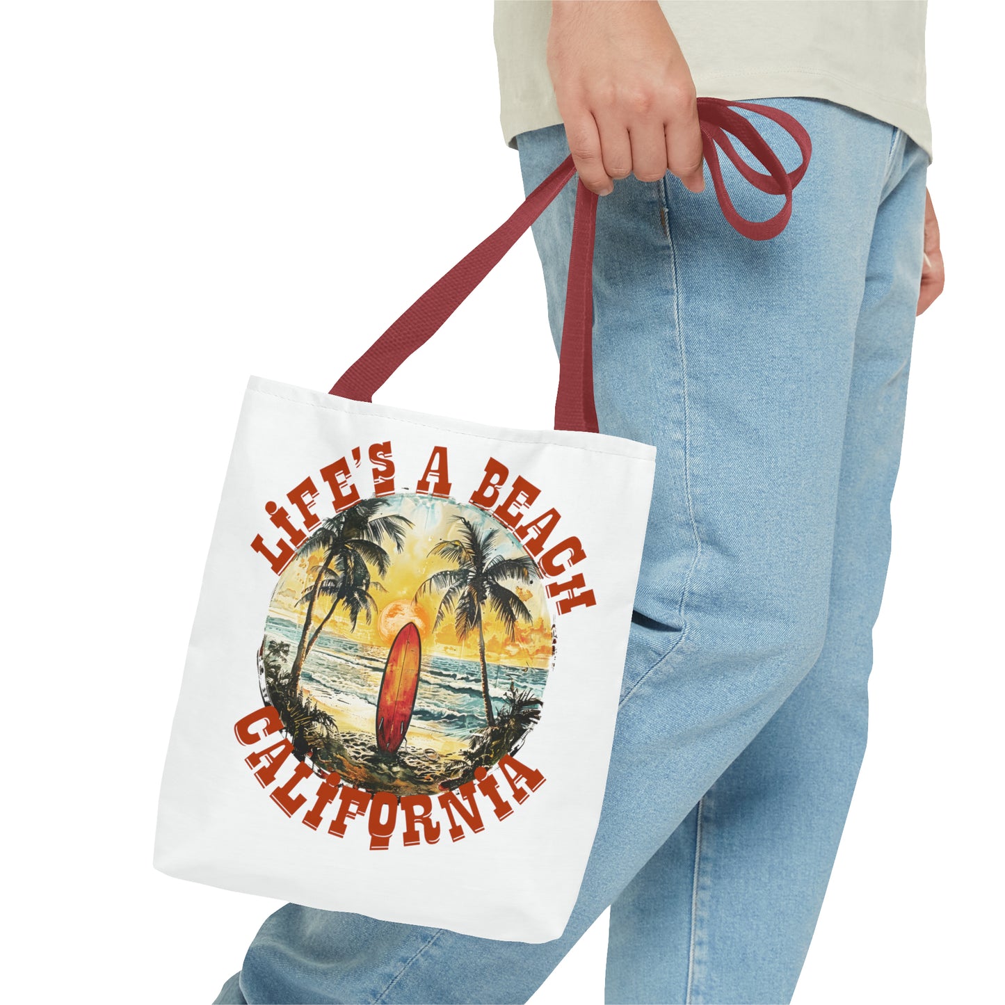 Life's a beach with red strap Tote Bag (AOP)